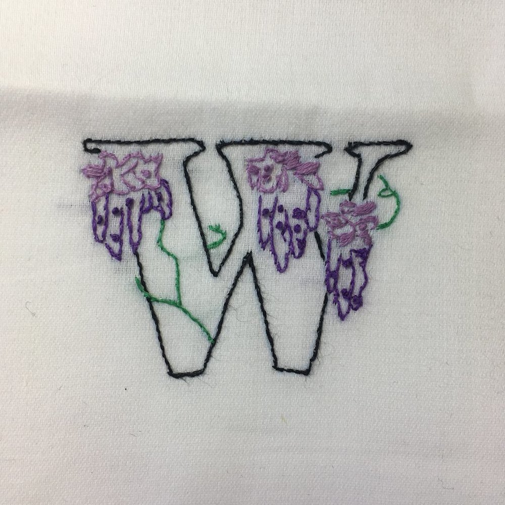 Hand Embroidered Monogram Letter “W”